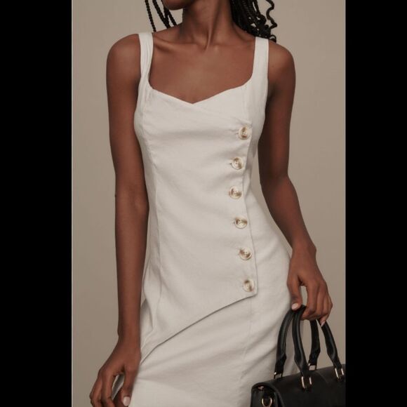 By Anthropologie Sleeveless Square-Neck Linen Button Wrap Midi Dress - Picture 7 of 7